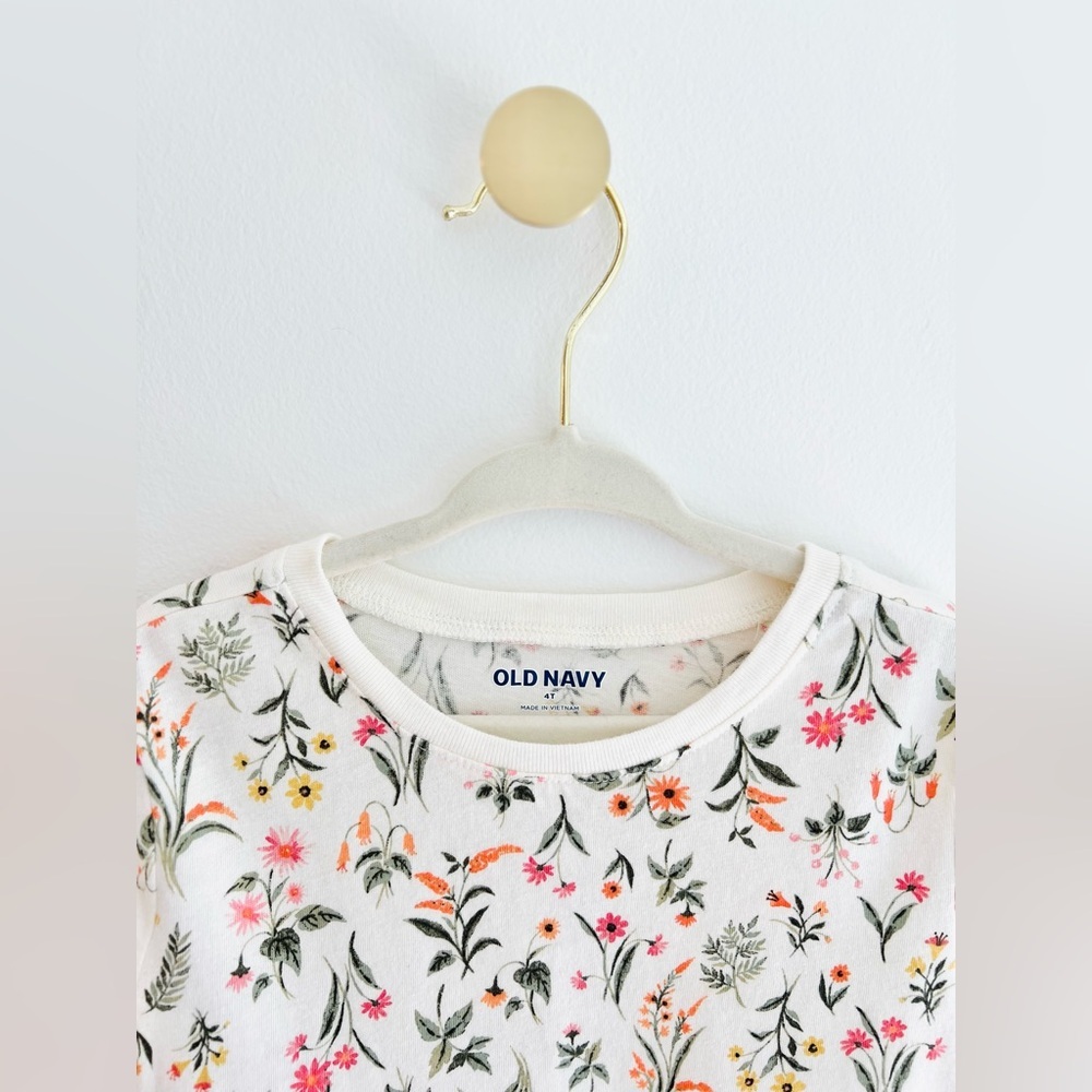 Old Navy Fit&Flare Kids Floral Jersey Dress Cream & Multicolor Girls 4T - Picture 3 of 3